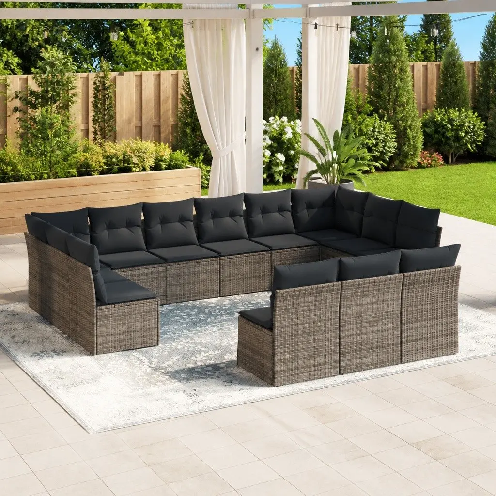 13-Piece Grey Poly Rattan Garden Sofa Set