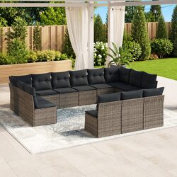 Premium 13-Piece Grey Poly Rattan Garden Sofa Set