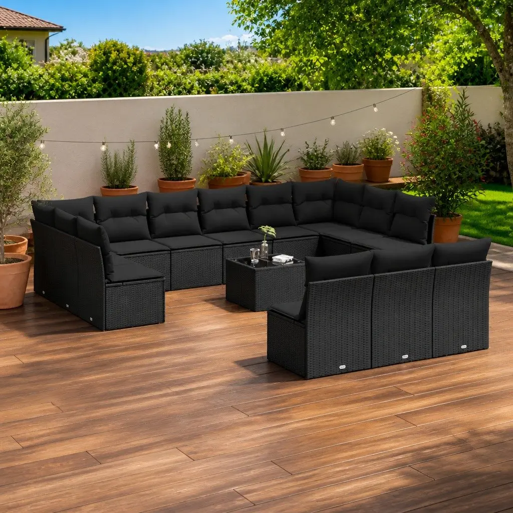 14 Piece Modular Garden Sofa Set in Black