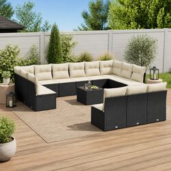 14-Piece Modular Black Poly Rattan Garden Sofa Set