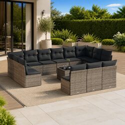 Outdoor 14-Piece Garden Sofa Set with Grey Poly Rattan