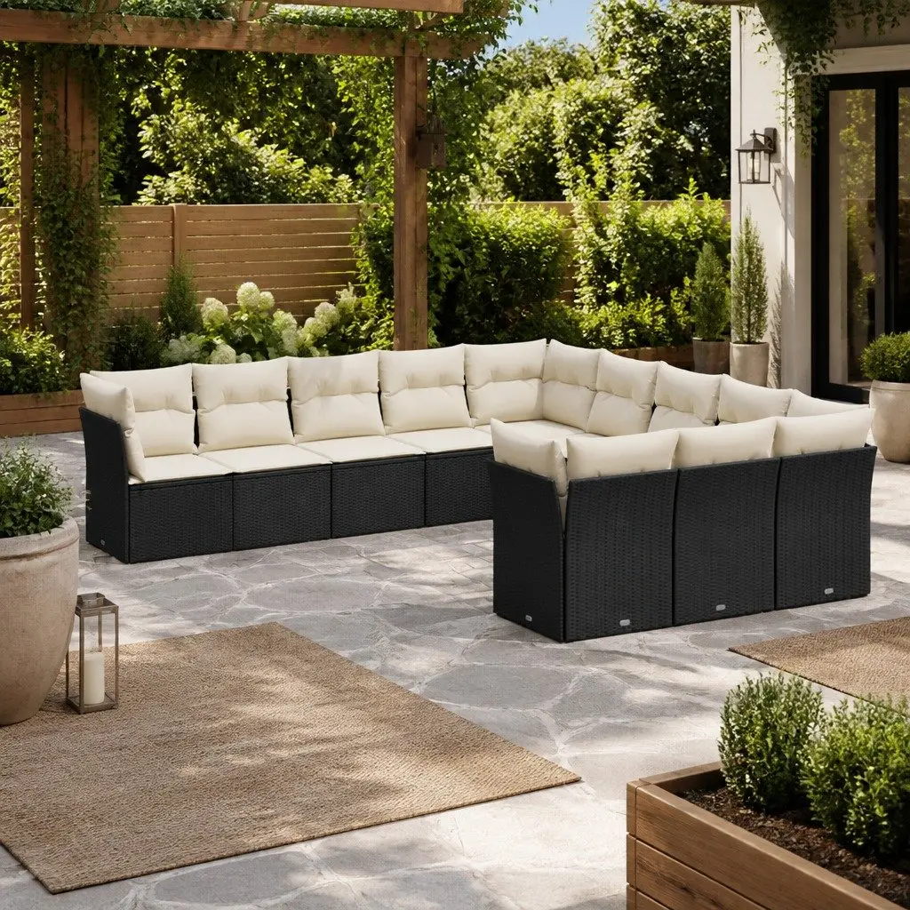 Garden Sofa Set PE Rattan 11 Piece Modular Outdoor Furniture Black