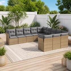 Beige Poly Rattan 11-Piece Modular Garden Sofa Set