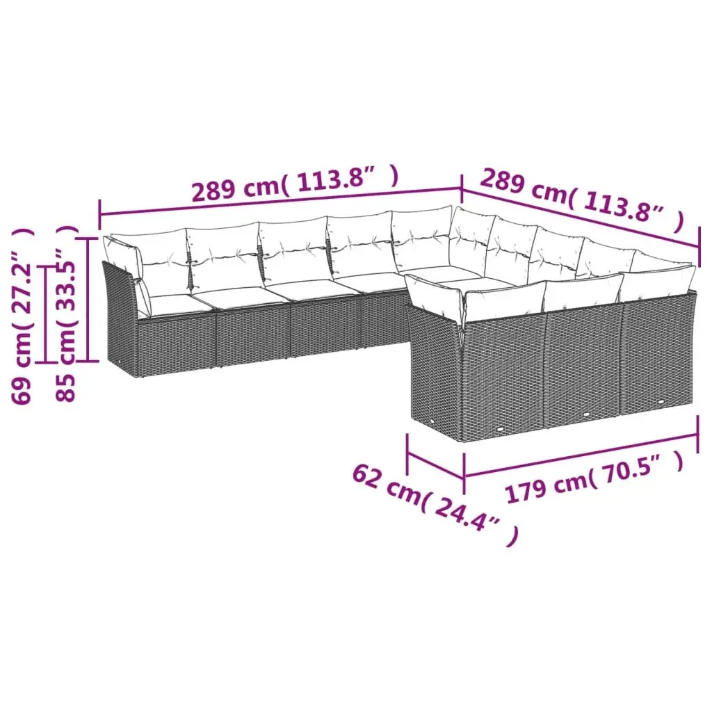Beige Poly Rattan 11-Piece Modular Garden Sofa Set