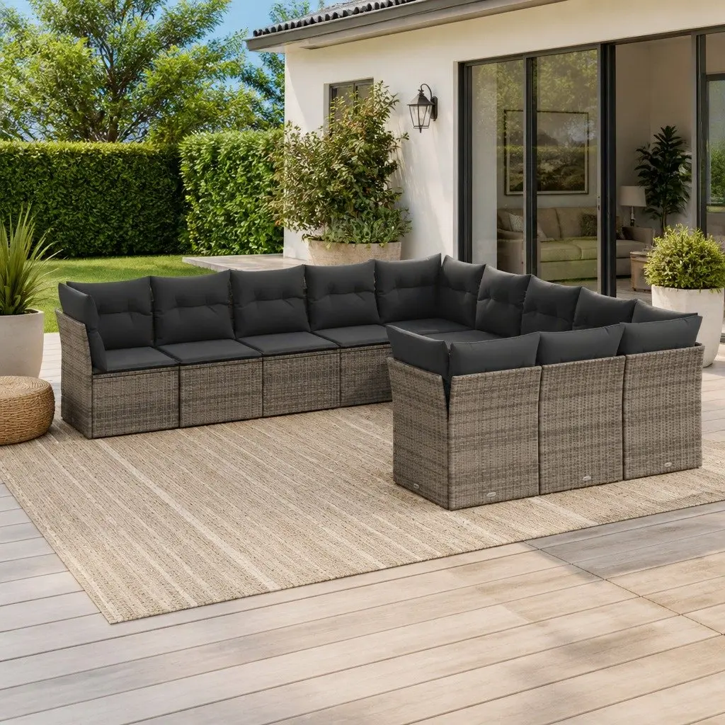 11-Piece Garden Sofa Set in Grey Poly Rattan