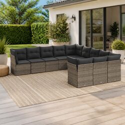 Durable 11-Piece Garden Sofa Set in Grey Poly Rattan