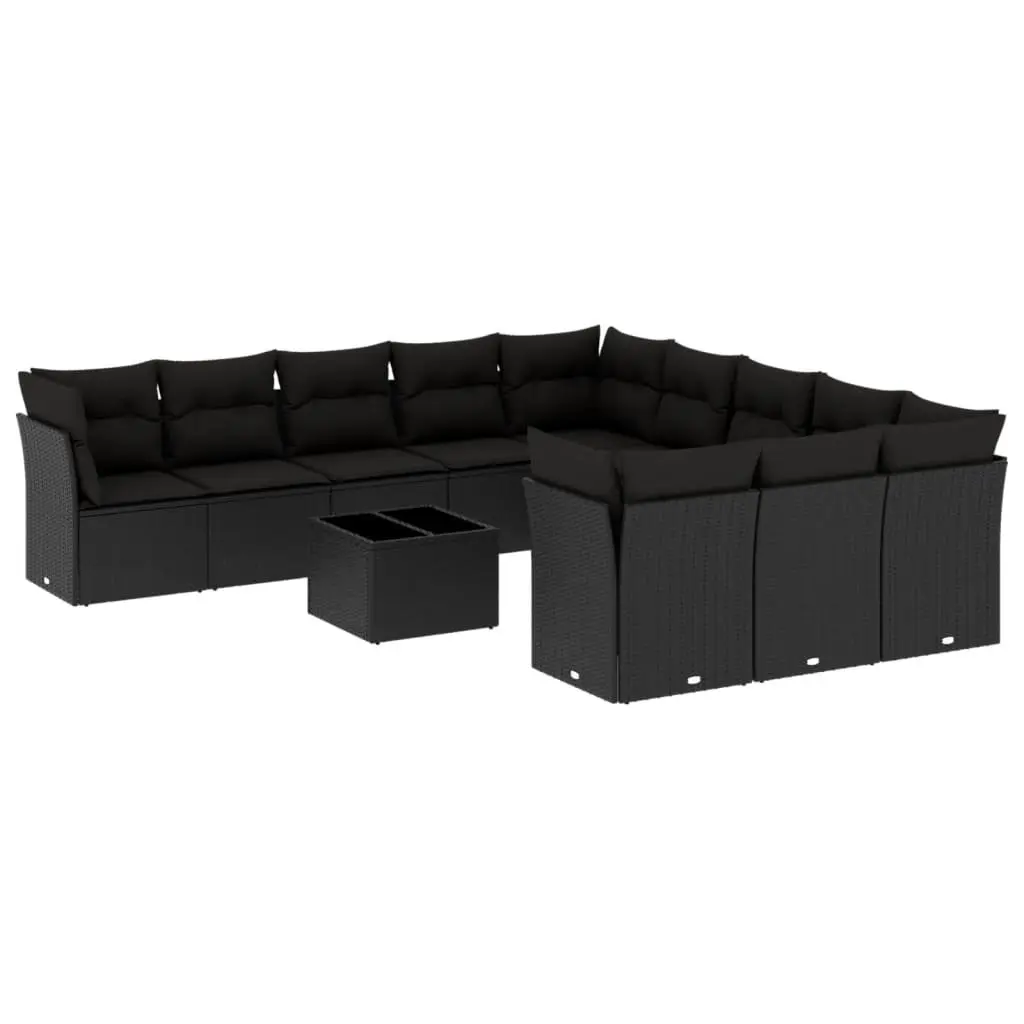 Garden Sofa Set PE Rattan 12 Piece Black Outdoor Patio Furniture with Cushions