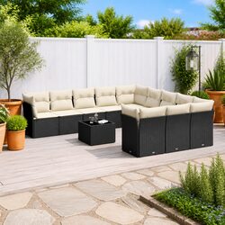 Premium 12 Piece Black Poly Rattan Garden Sofa Set
