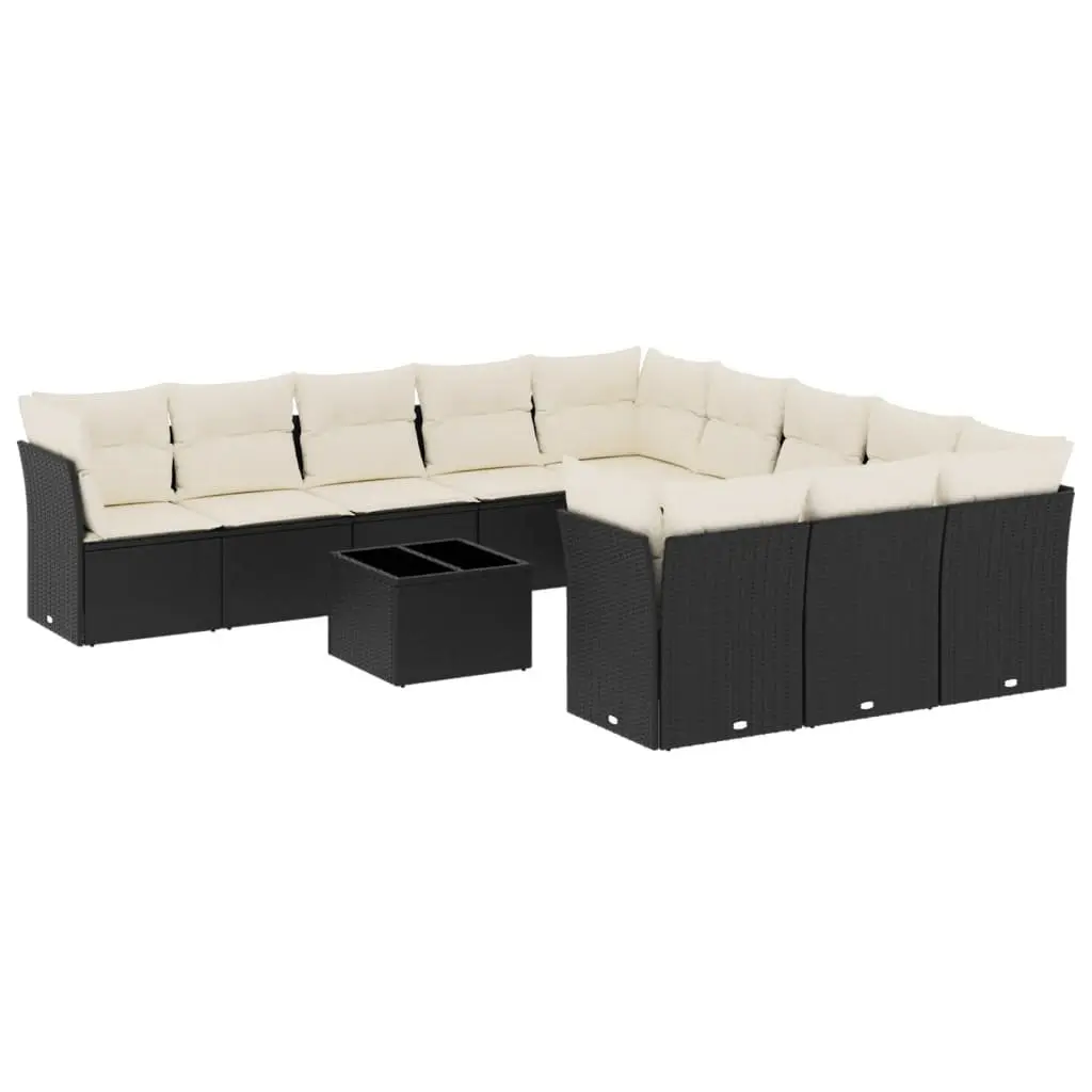 12 Piece Black Poly Rattan Garden Sofa Set