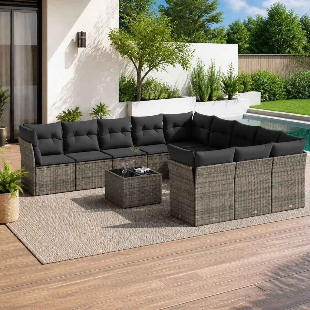 Garden Sofa Set PE Rattan 12 Piece Modular Outdoor Furniture Grey