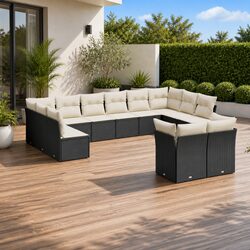 High-Quality 12 Piece Black Rattan Garden Sofa Set