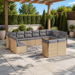 12 Piece Beige Outdoor Garden Sofa Set with Storage