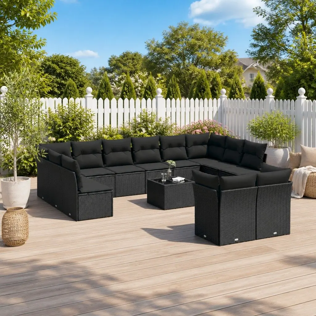 13 Piece Black Poly Rattan Garden Sofa Set