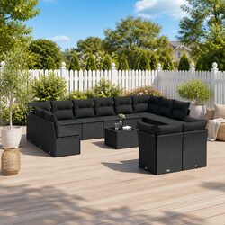 Premium 13 Piece Black Poly Rattan Garden Sofa Set