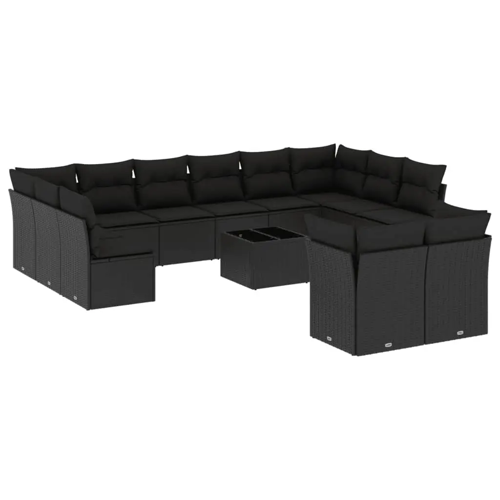 13 Piece Black Poly Rattan Garden Sofa Set