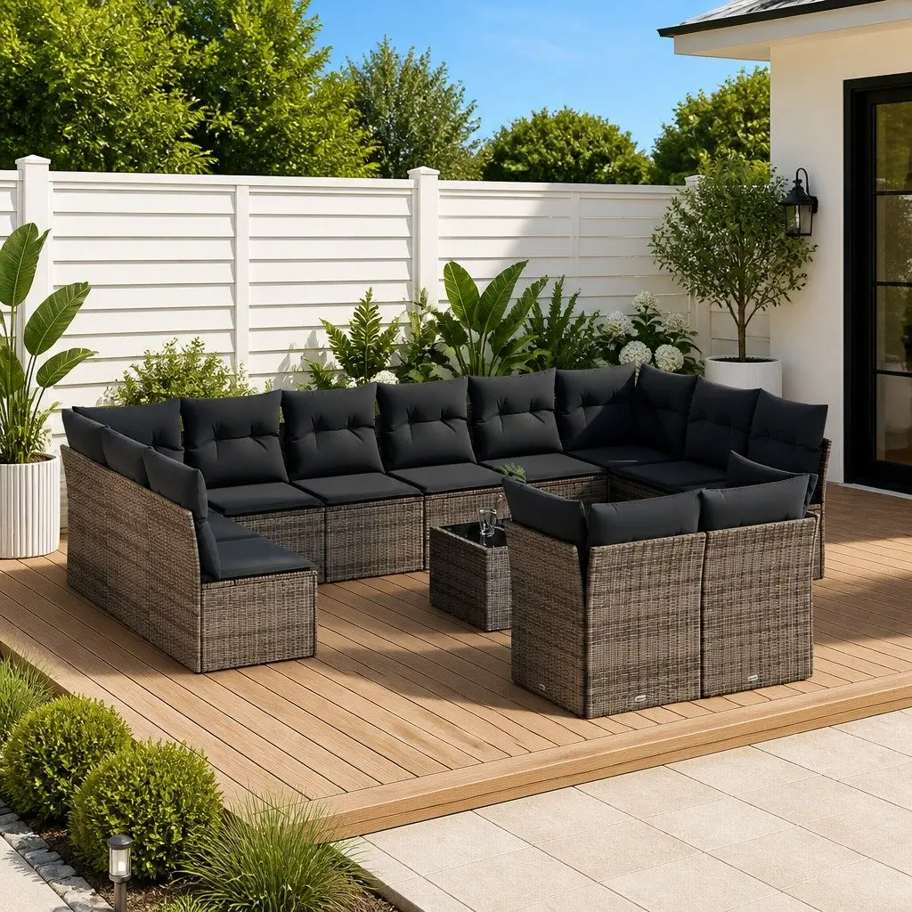 13 Piece Grey Poly Rattan Garden Sofa Set