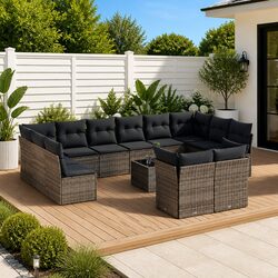Premium 13 Piece Grey Poly Rattan Garden Sofa Set