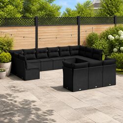 Premium 13 Piece Modular Black Rattan Garden Sofa Set