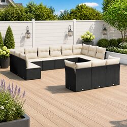 Durable 13-Piece Garden Sofa Set in Black Poly Rattan