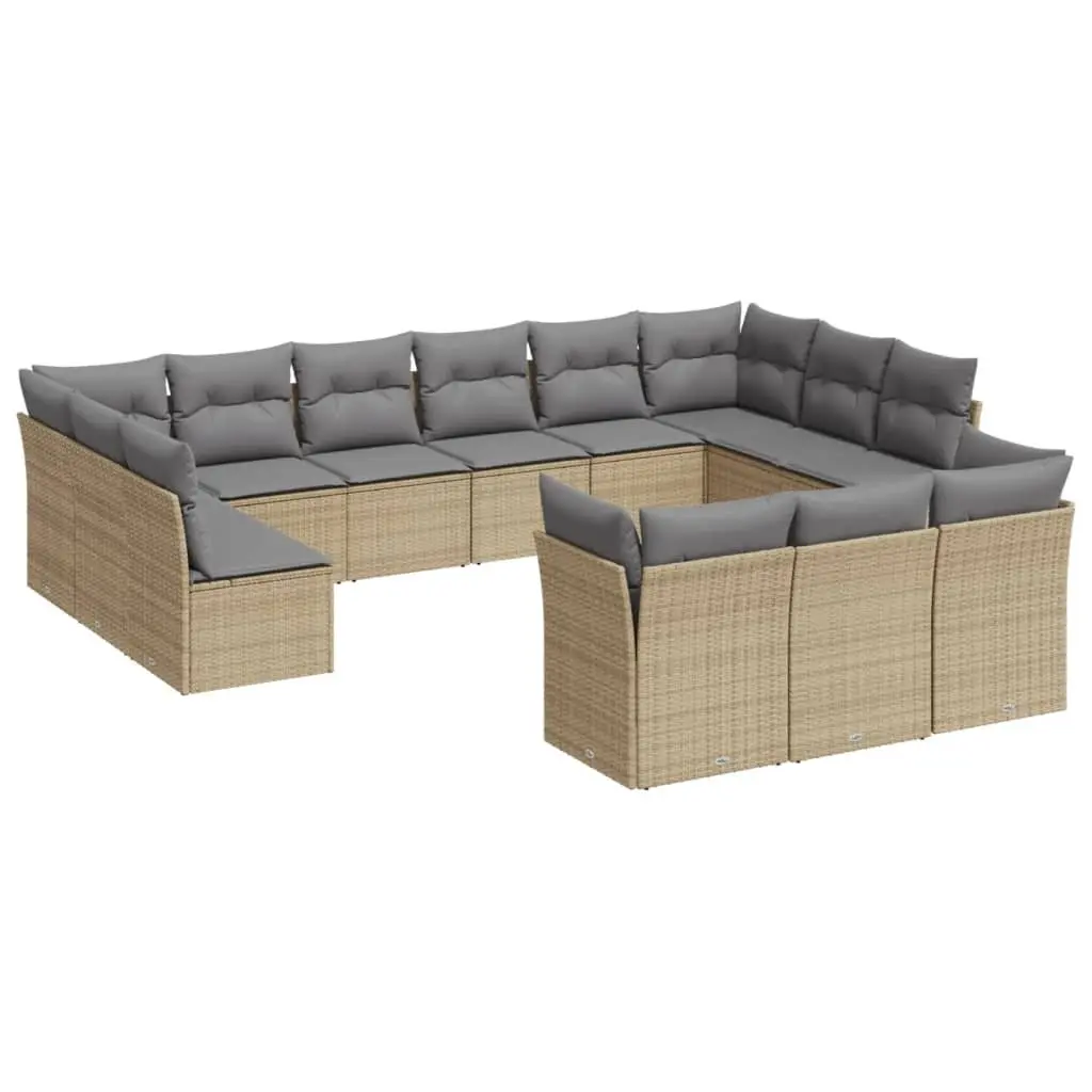 Garden Sofa Set PE Poly Rattan 13 Piece Outdoor Furniture Beige