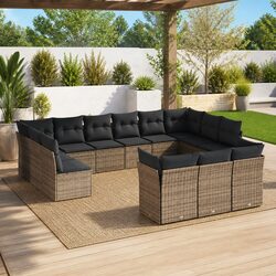 13 Piece Modular Garden Sofa Set in Grey Poly Rattan