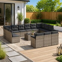 Garden Sofa Set 14 Piece Outdoor Furniture Grey Poly Rattan Patio Lounge with