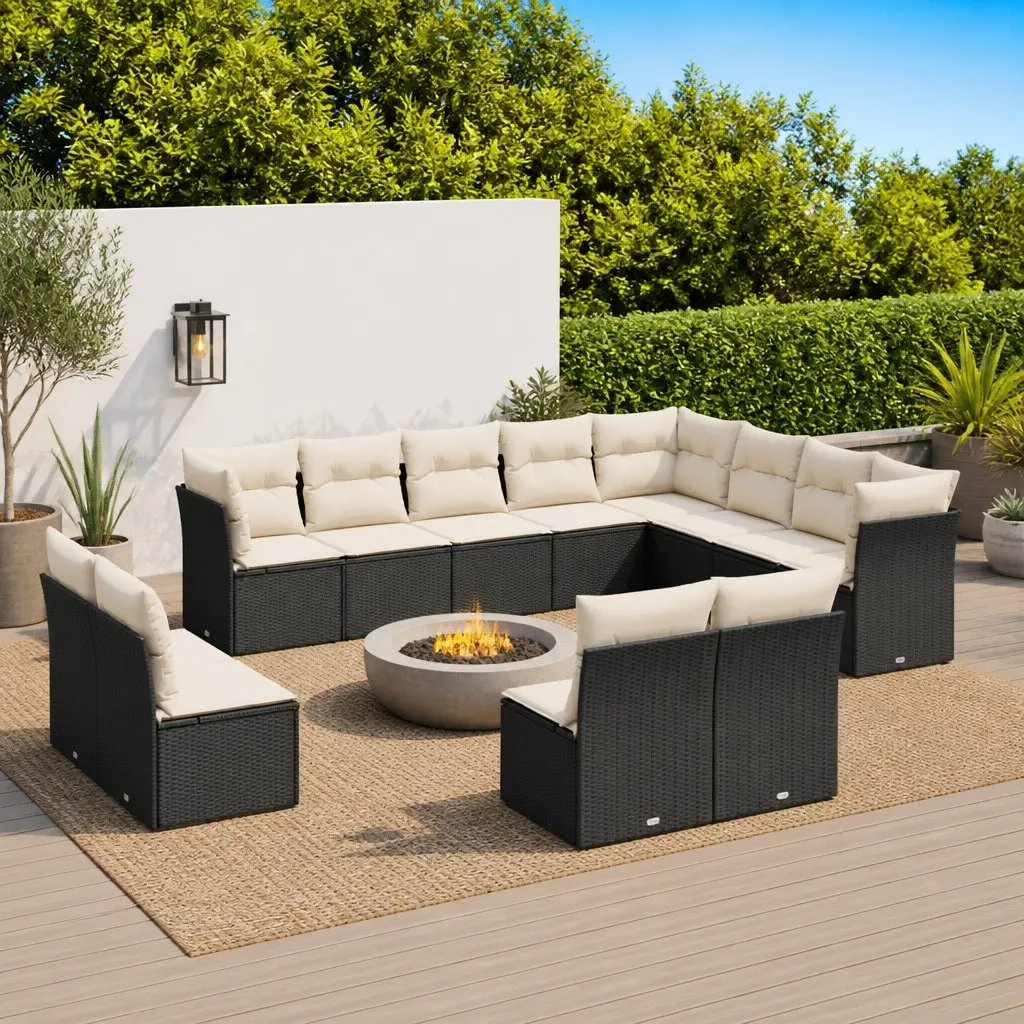 Garden Sofa Set PE Rattan 12 Piece Outdoor Furniture Black Patio Seating