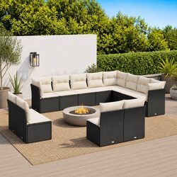 Durable 12-Piece Black Poly Rattan Garden Sofa Set