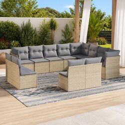Beige 12-Piece Modular Outdoor Garden Sofa Set