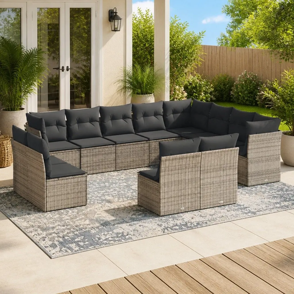 12 Piece Outdoor Garden Sofa Set in Grey Rattan