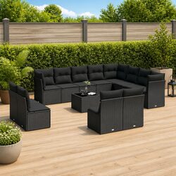 Premium 13-Piece Black Poly Rattan Garden Sofa Set