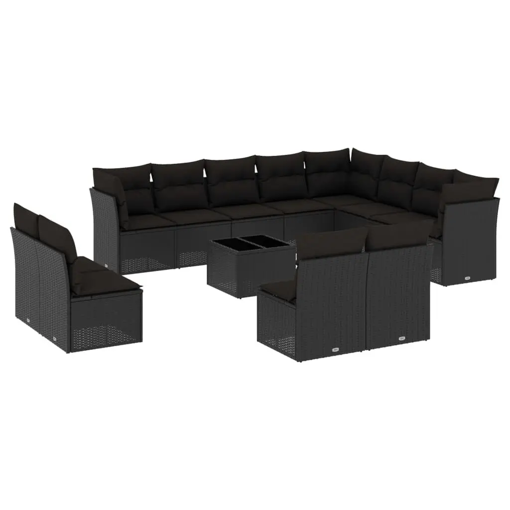 13-Piece Black Poly Rattan Garden Sofa Set