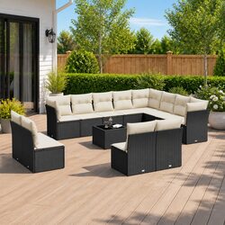 Premium 13 Piece Black Rattan Garden Sofa Set with Storage