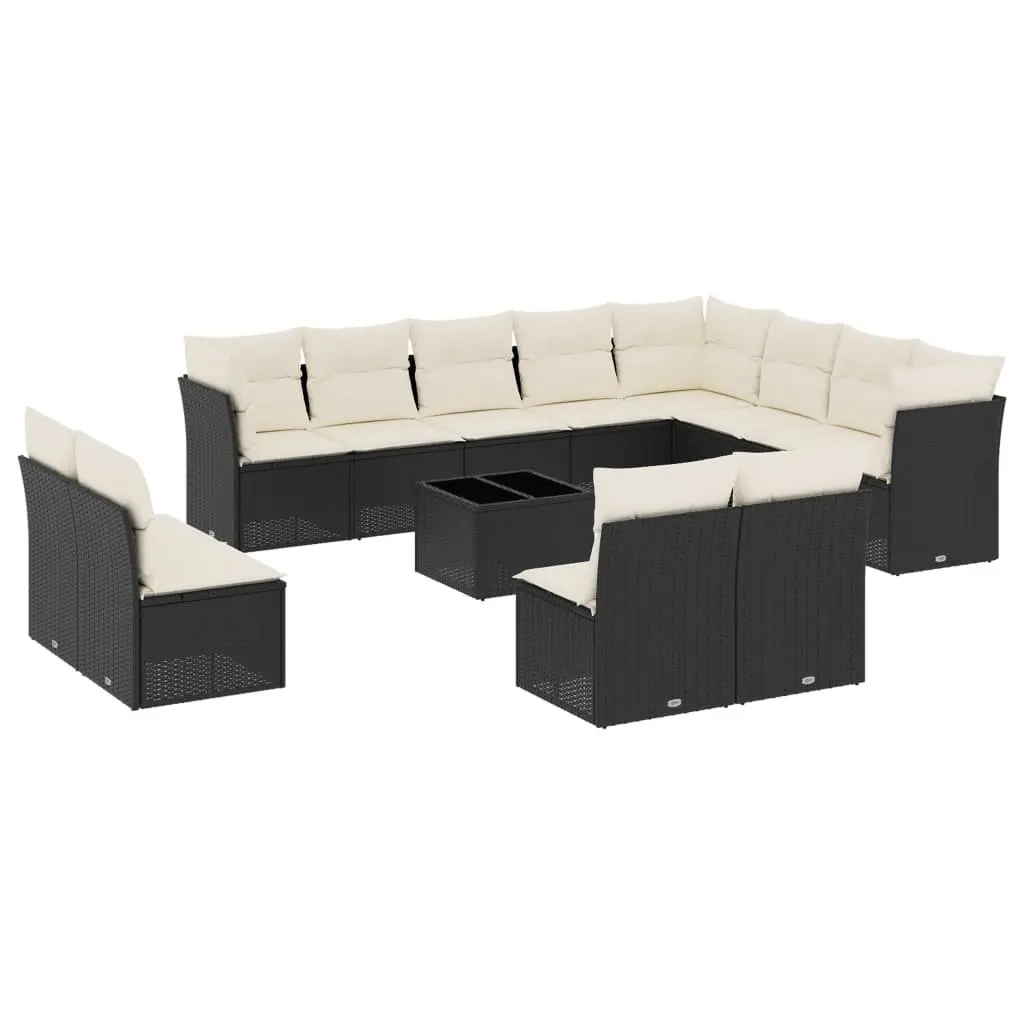 13 Piece Black Rattan Garden Sofa Set with Storage