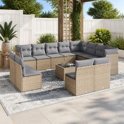 Beige 13-Piece Outdoor Rattan Sofa Set with Storage