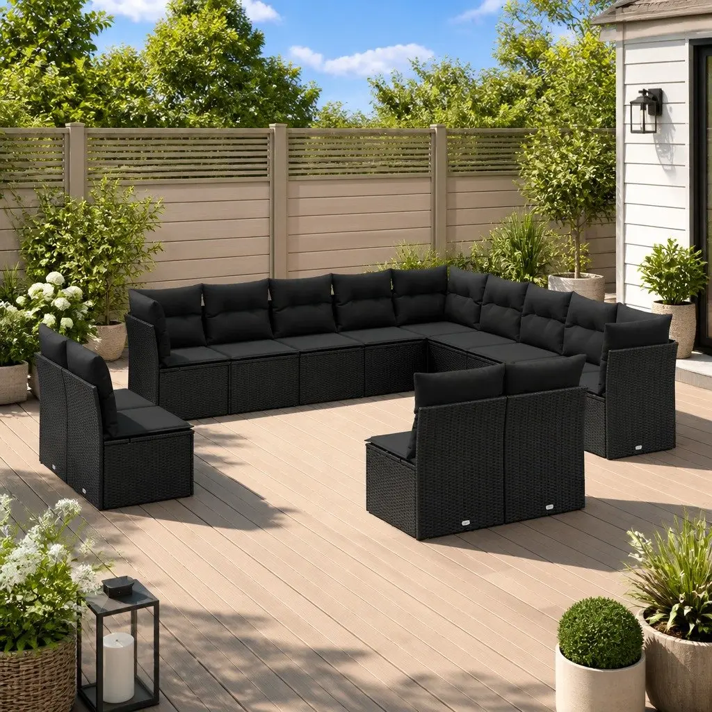 Black Poly Rattan 13-Piece Modular Garden Sofa Set