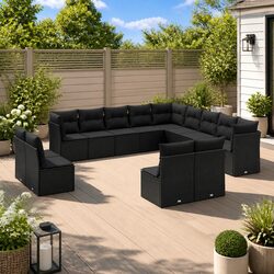 Black Poly Rattan 13-Piece Modular Garden Sofa Set