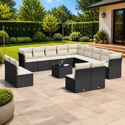 Premium Black Poly Rattan Garden Sofa Set 14 Pieces