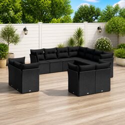 11 Piece Black Poly Rattan Garden Sofa Set for Outdoors