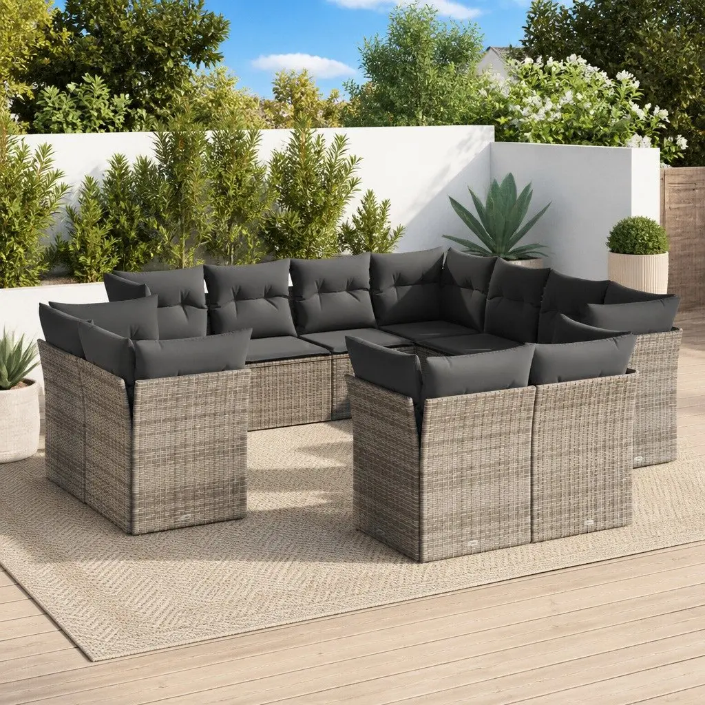 Garden Sofa Set PE Rattan 11 Piece Outdoor Furniture Patio Lounge Grey Cushions