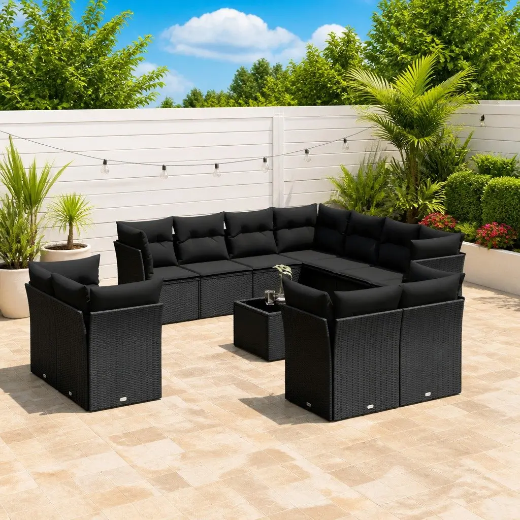 12 Piece Modular Garden Sofa Set in Black