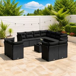 Durable 12 Piece Modular Garden Sofa Set in Black