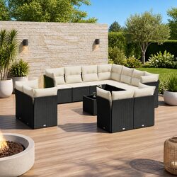 Durable Black Poly Rattan Garden Sofa Set, 12 Pieces