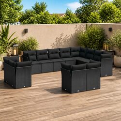 Modular 12 Piece Black Poly Rattan Garden Sofa Set