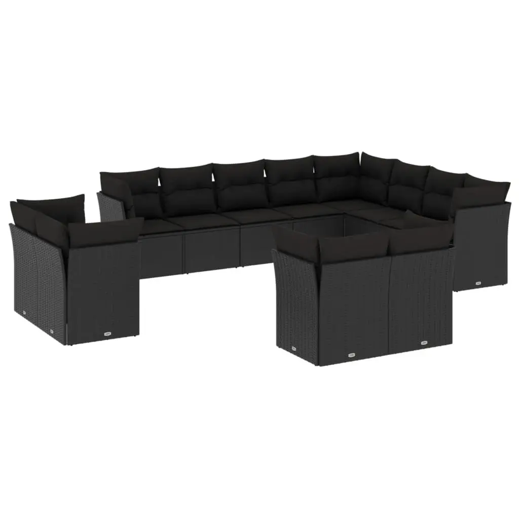 12 Piece Garden Sofa Set PE Rattan Black Modular Outdoor Patio Furniture