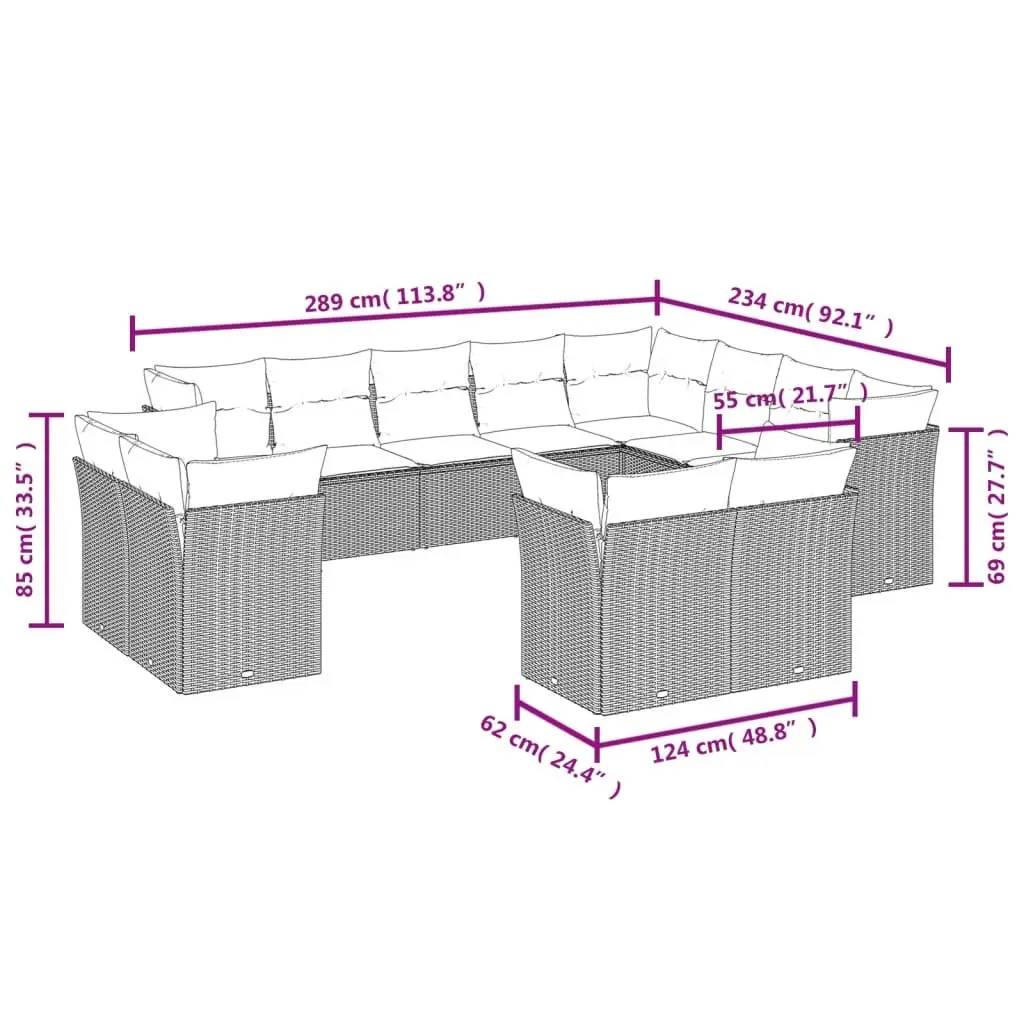 12 Piece Garden Sofa Set PE Rattan Black Modular Outdoor Patio Furniture