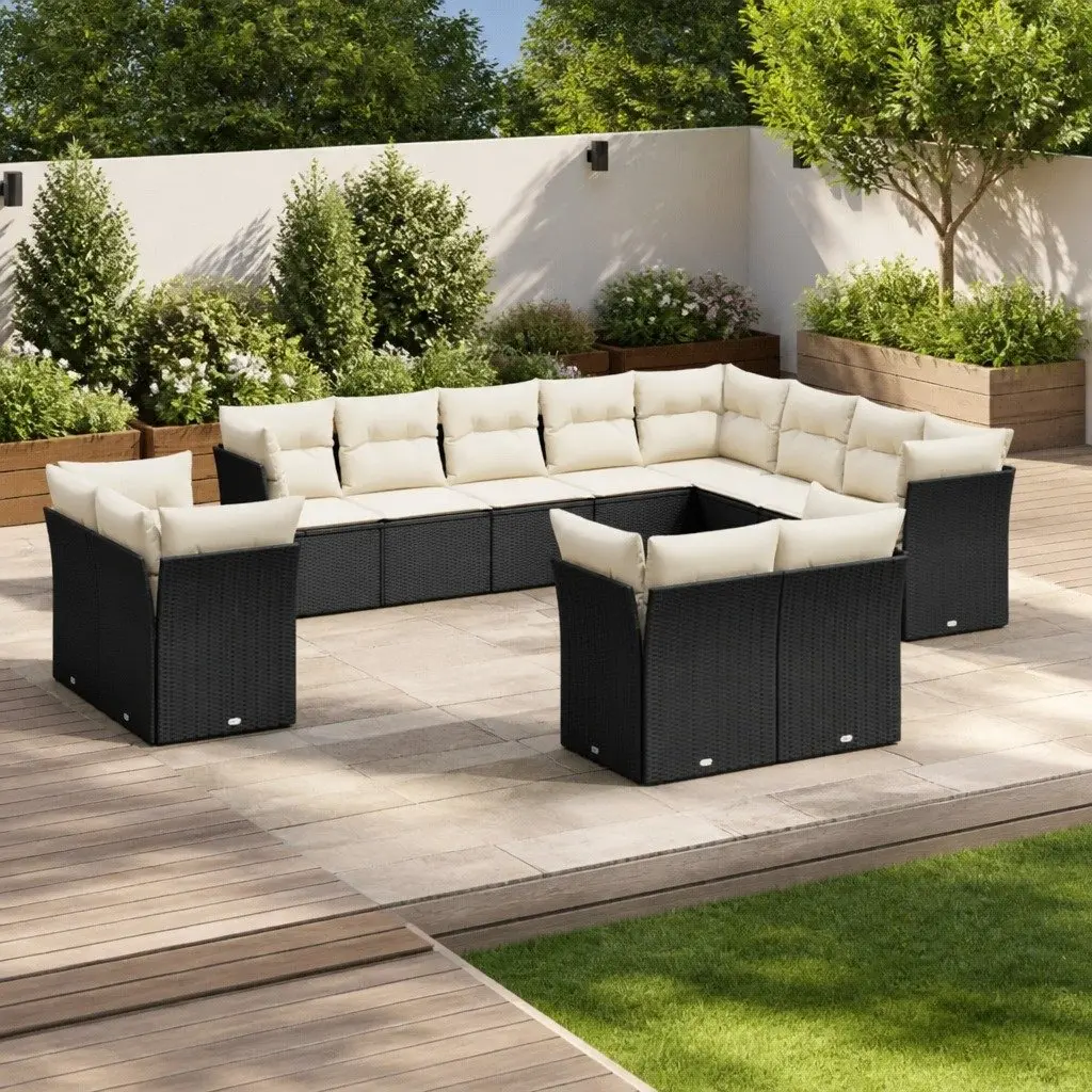 Garden Sofa Set PE Rattan Modular 12 Piece Outdoor Furniture Black