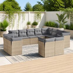 12-Piece Modular Patio Sofa Set in Beige Rattan