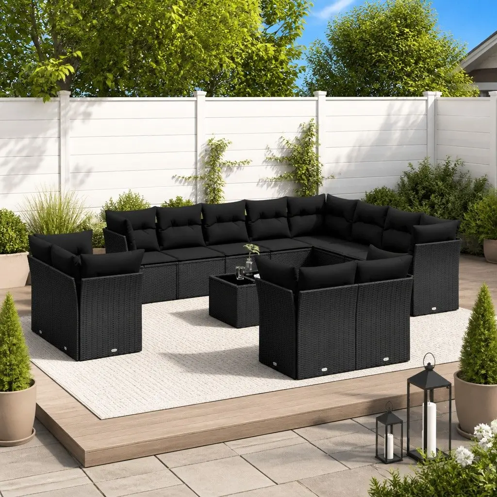 Garden Sofa Set PE Poly Rattan 13 Piece Outdoor Furniture Black