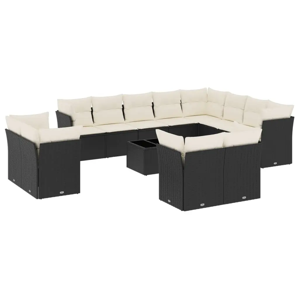 13 Piece Black Poly Rattan Garden Sofa Set